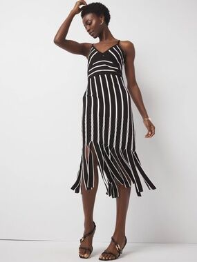 White House Black Market Halter Sweater Dress with Fringe